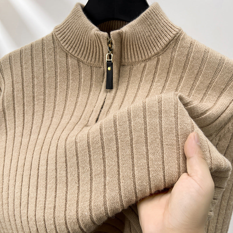 Męski Sweter z Półzamkiem i Pionowymi Pasami | Idealny na Wiosnę i Jesień
