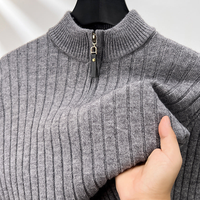 Męski Sweter z Półzamkiem i Pionowymi Pasami | Idealny na Wiosnę i Jesień