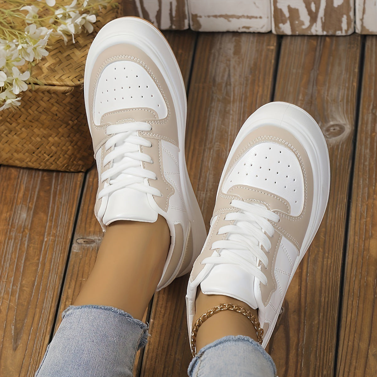 Buty w stylu color-blocking z okrągłym noskiem cholewką PU i antypoślizgową gumową podeszwą | Idealne na każdą porę roku