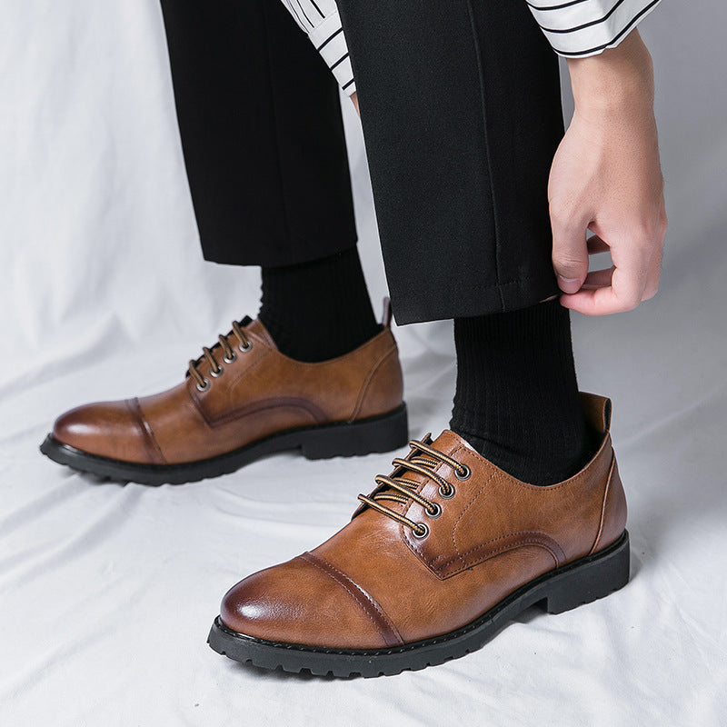 Męskie Biznesowe Buty Skórzane z Trzema Szwami i Okrągłym Noskiem | Idealne na Każdą Porę Roku
