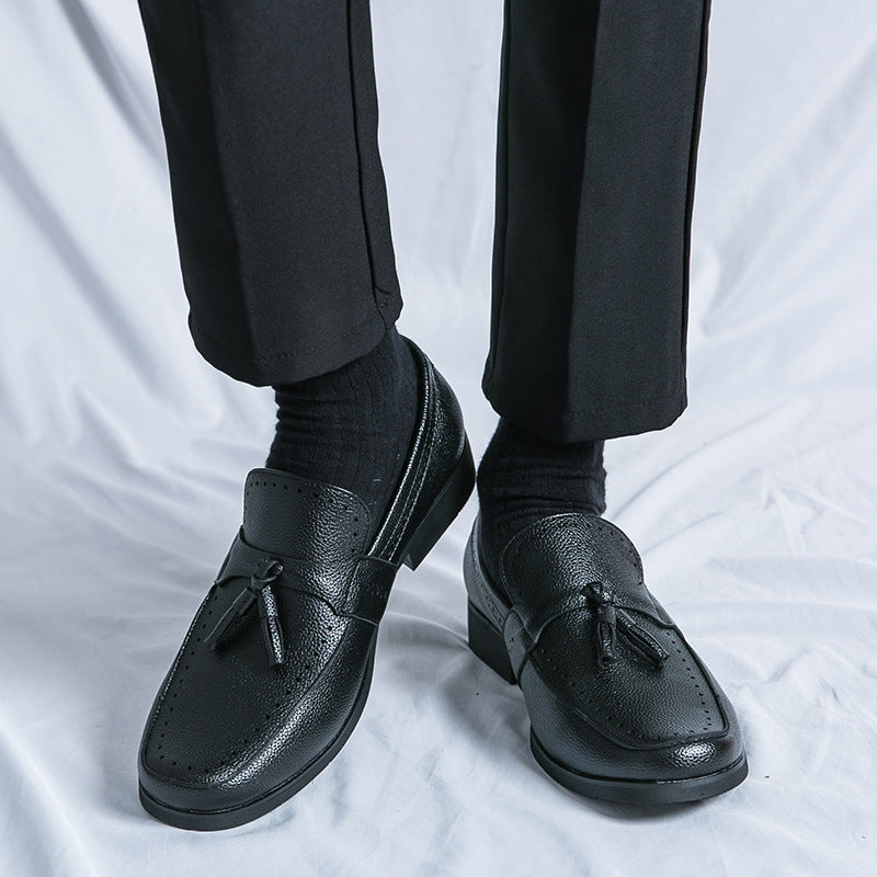 Męskie Skórzane Loafery z Frędzlami, Okrągły Nos i Konstrukcja Slip-On | Idealne na Każdą Porę Roku
