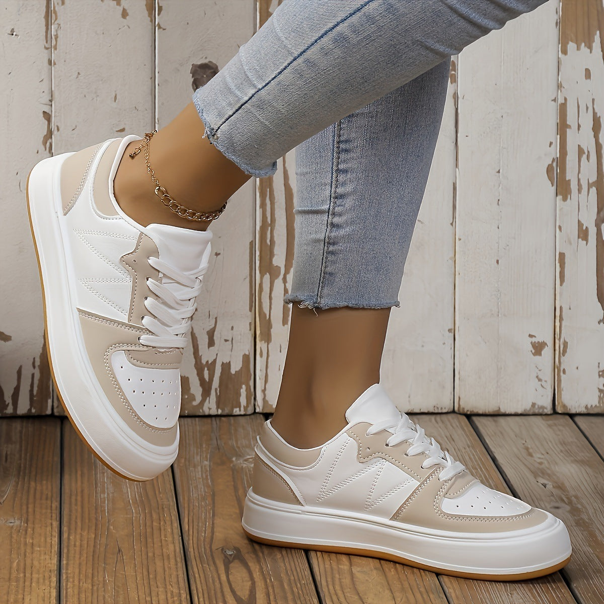 Buty w stylu color-blocking z okrągłym noskiem cholewką PU i antypoślizgową gumową podeszwą | Idealne na każdą porę roku