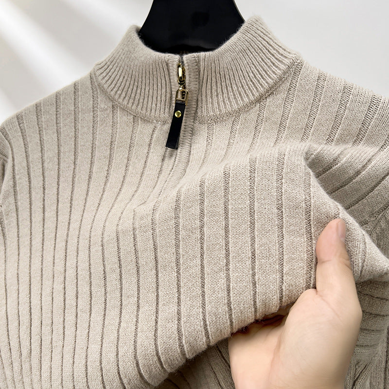Męski Sweter z Półzamkiem i Pionowymi Pasami | Idealny na Wiosnę i Jesień