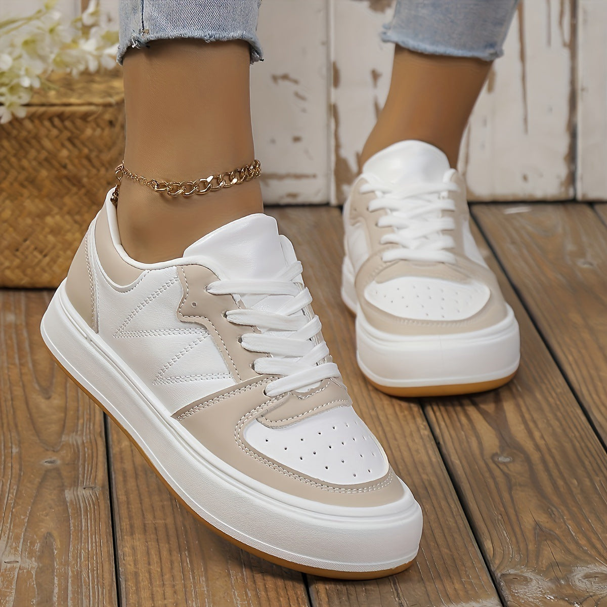 Buty w stylu color-blocking z okrągłym noskiem cholewką PU i antypoślizgową gumową podeszwą | Idealne na każdą porę roku
