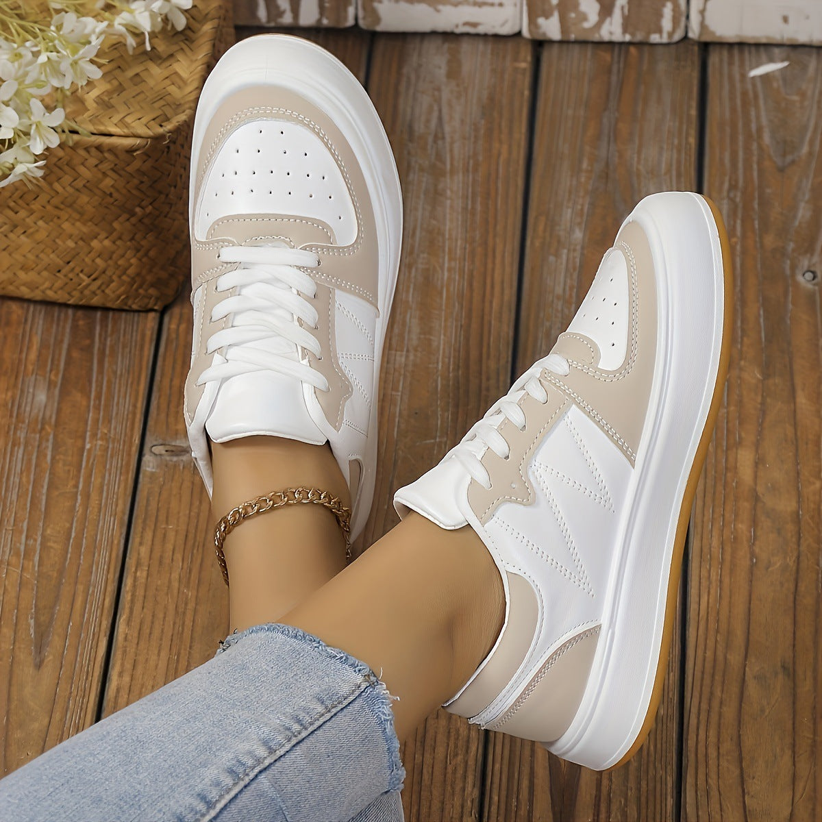 Buty w stylu color-blocking z okrągłym noskiem cholewką PU i antypoślizgową gumową podeszwą | Idealne na każdą porę roku