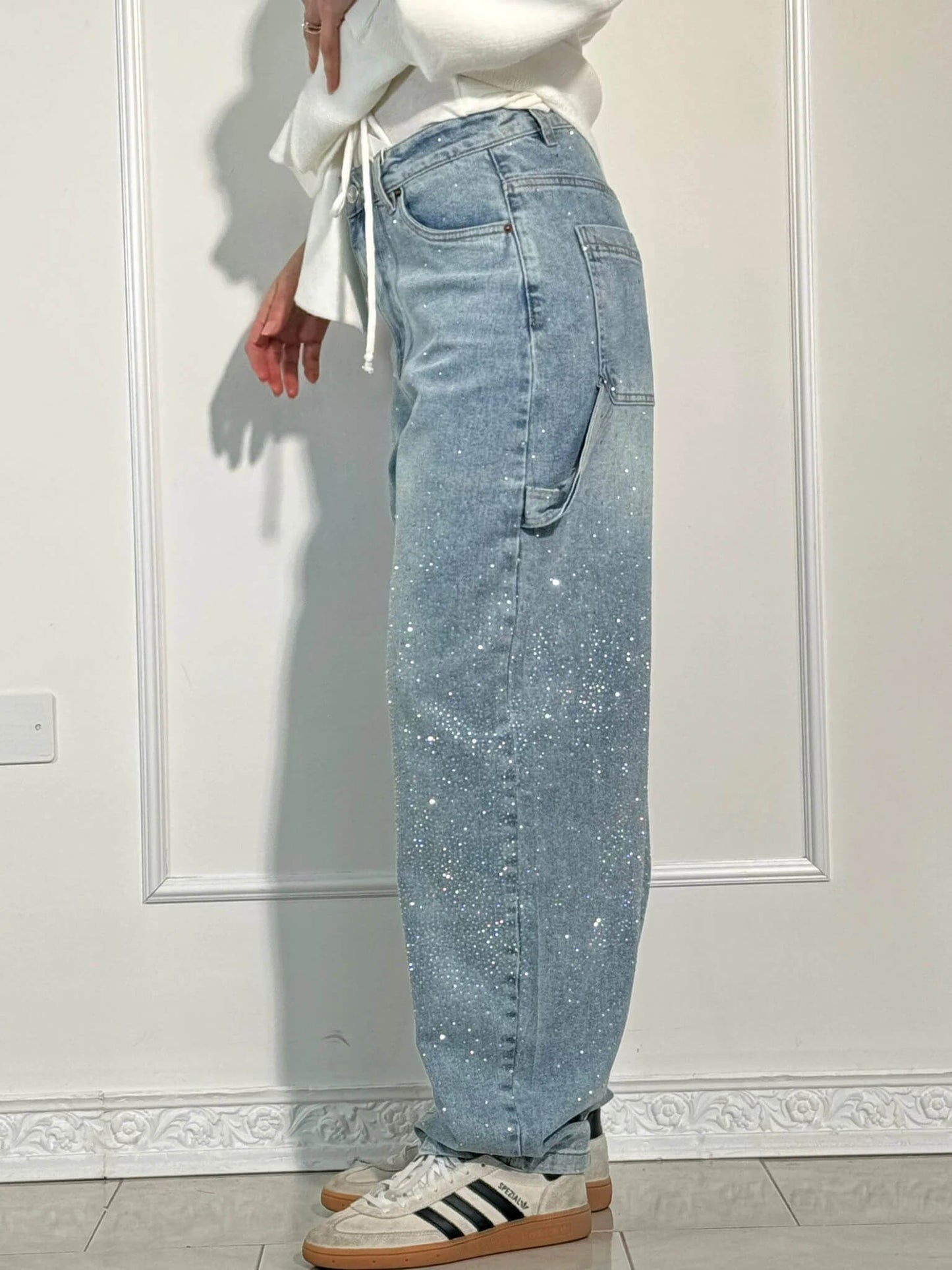 Damskie Jeansy Balloon z Cyrkoniami