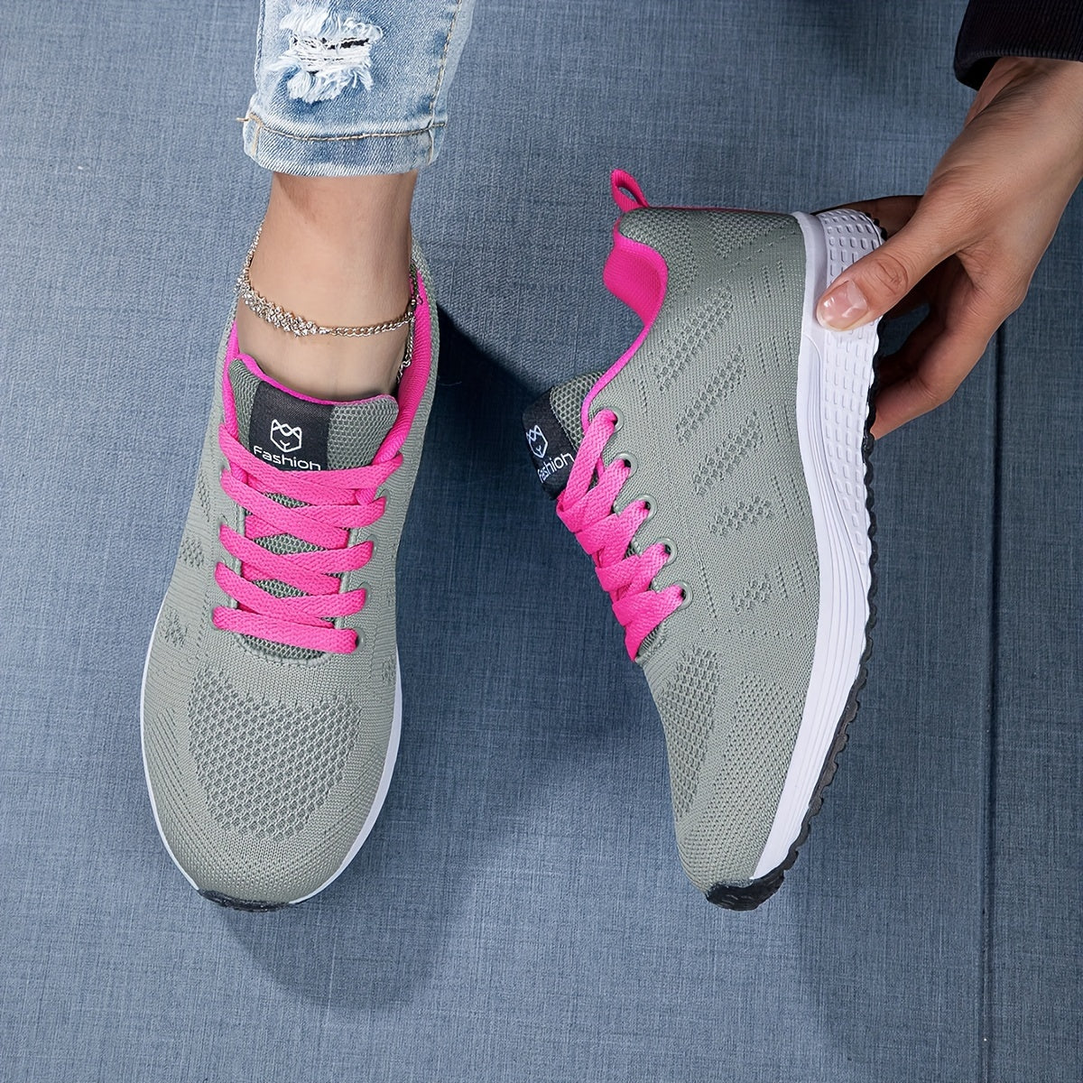 Damskie Sneakersy Dzianinowe z Oddychającą Cholewką i Amortyzującą Podeszwą
