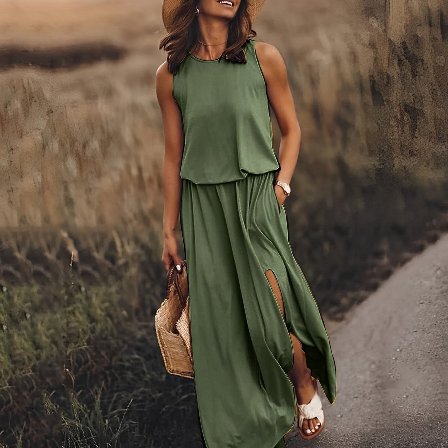 Sukienka Maxi bez Rękawów w Stylu Retro | Idealna na Wiosnę i Lato