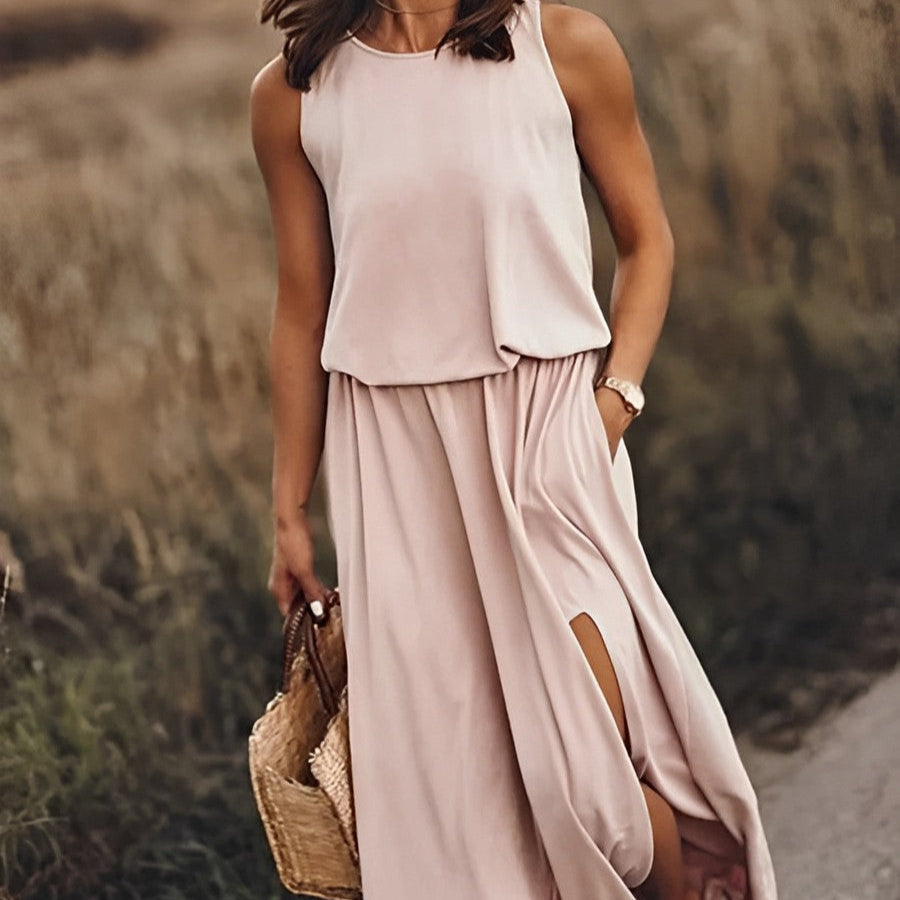 Sukienka Maxi bez Rękawów w Stylu Retro | Idealna na Wiosnę i Lato