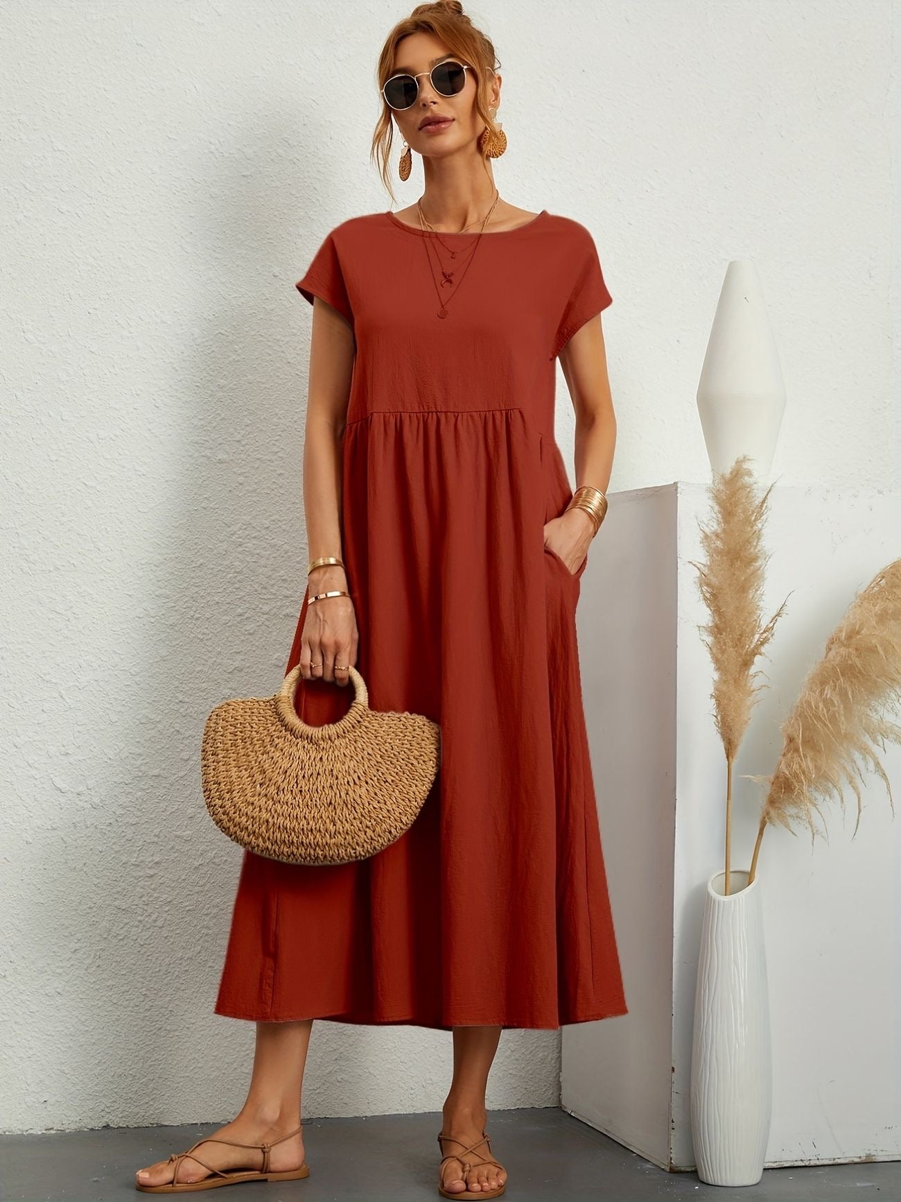 Sukienka Midi z Eleganckim Krojem i Miękką Tkaniną | Idealna na Wiosnę i Lato