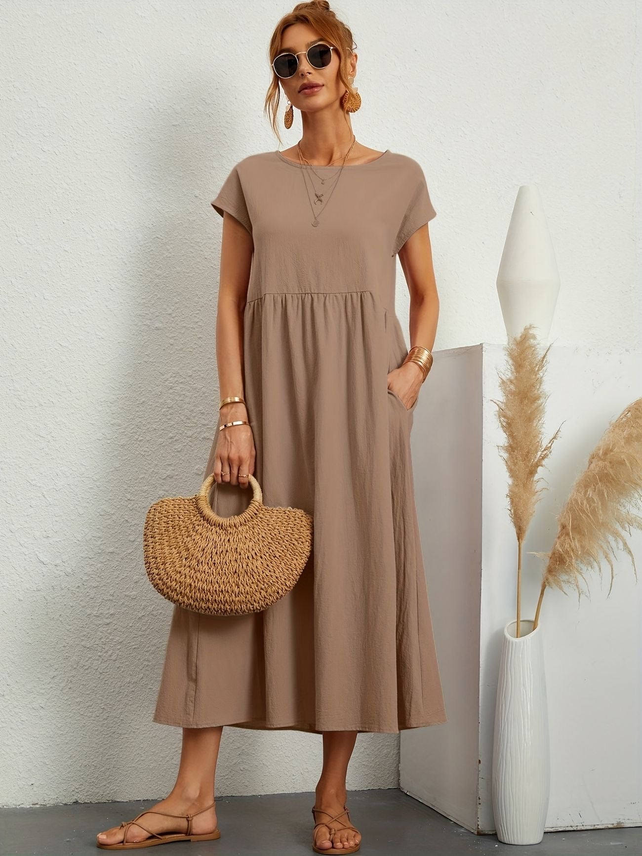 Sukienka Midi z Eleganckim Krojem i Miękką Tkaniną | Idealna na Wiosnę i Lato