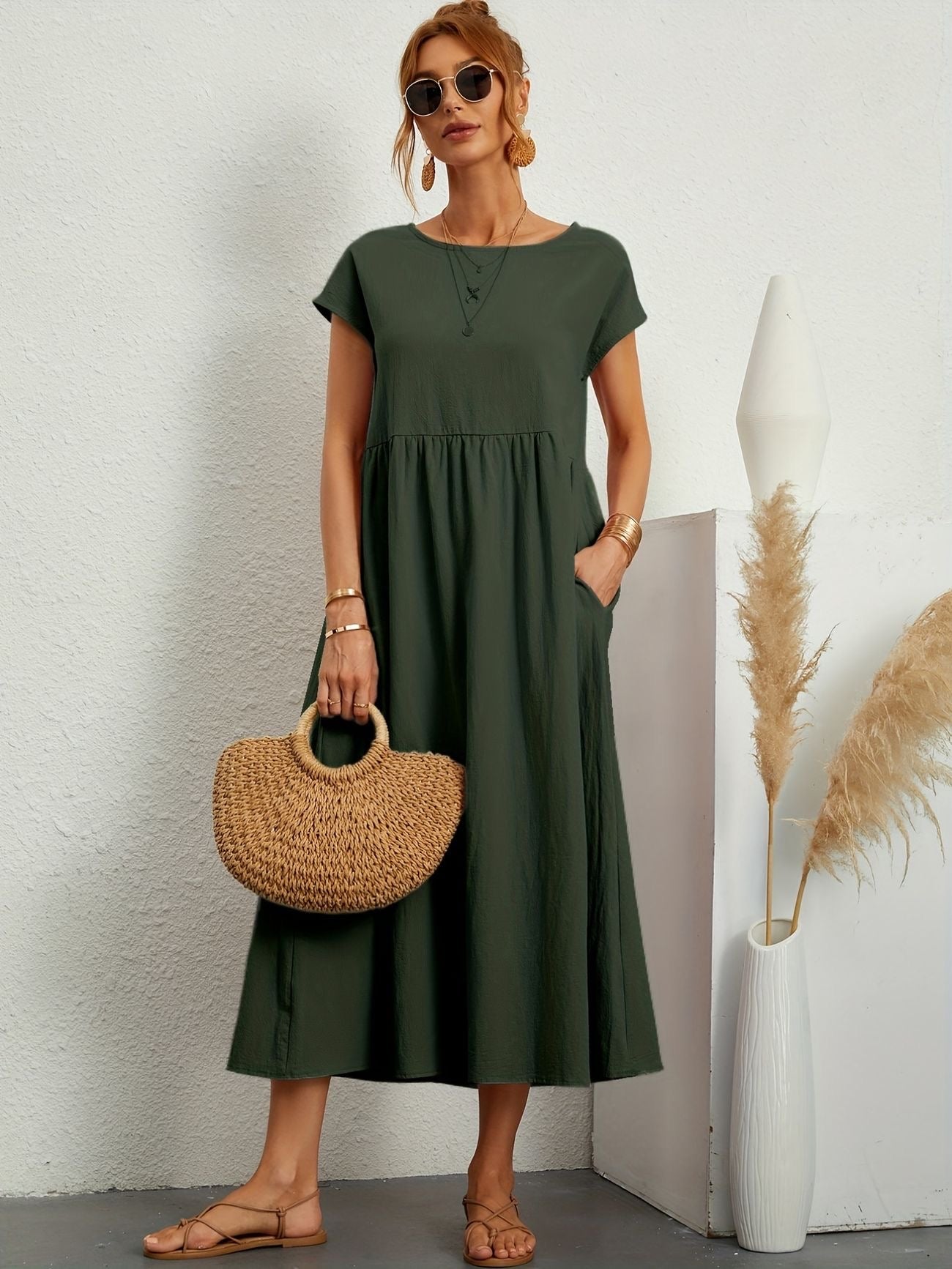 Sukienka Midi z Eleganckim Krojem i Miękką Tkaniną | Idealna na Wiosnę i Lato