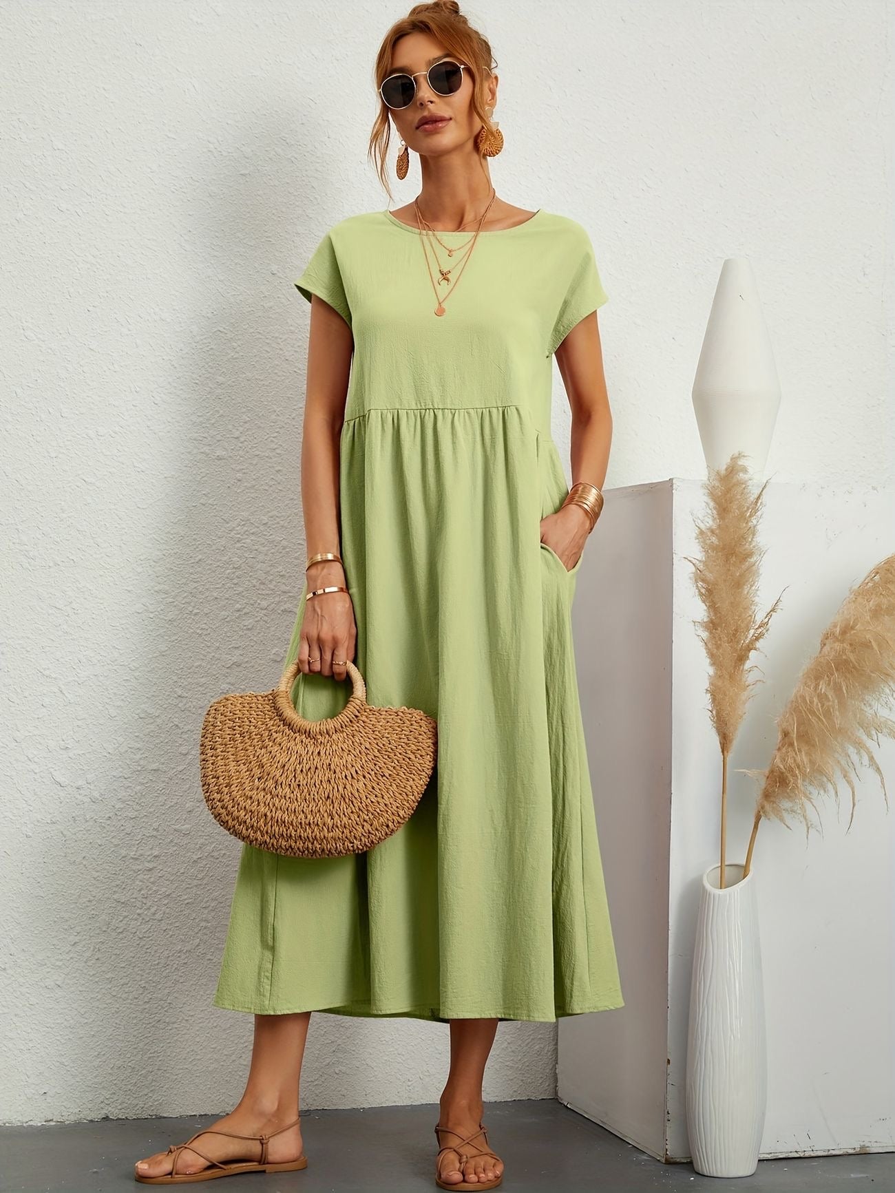 Sukienka Midi z Eleganckim Krojem i Miękką Tkaniną | Idealna na Wiosnę i Lato