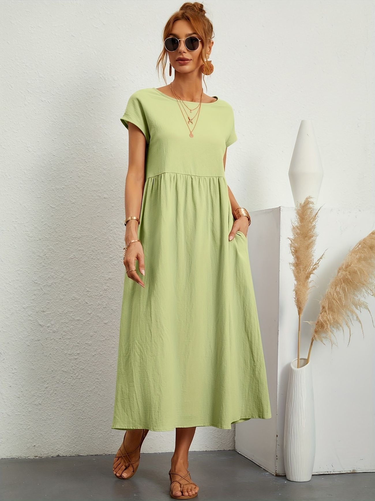 Sukienka Midi z Eleganckim Krojem i Miękką Tkaniną | Idealna na Wiosnę i Lato