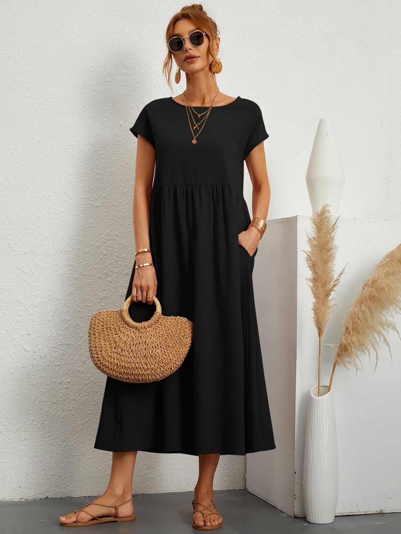 Sukienka Midi z Eleganckim Krojem i Miękką Tkaniną | Idealna na Wiosnę i Lato