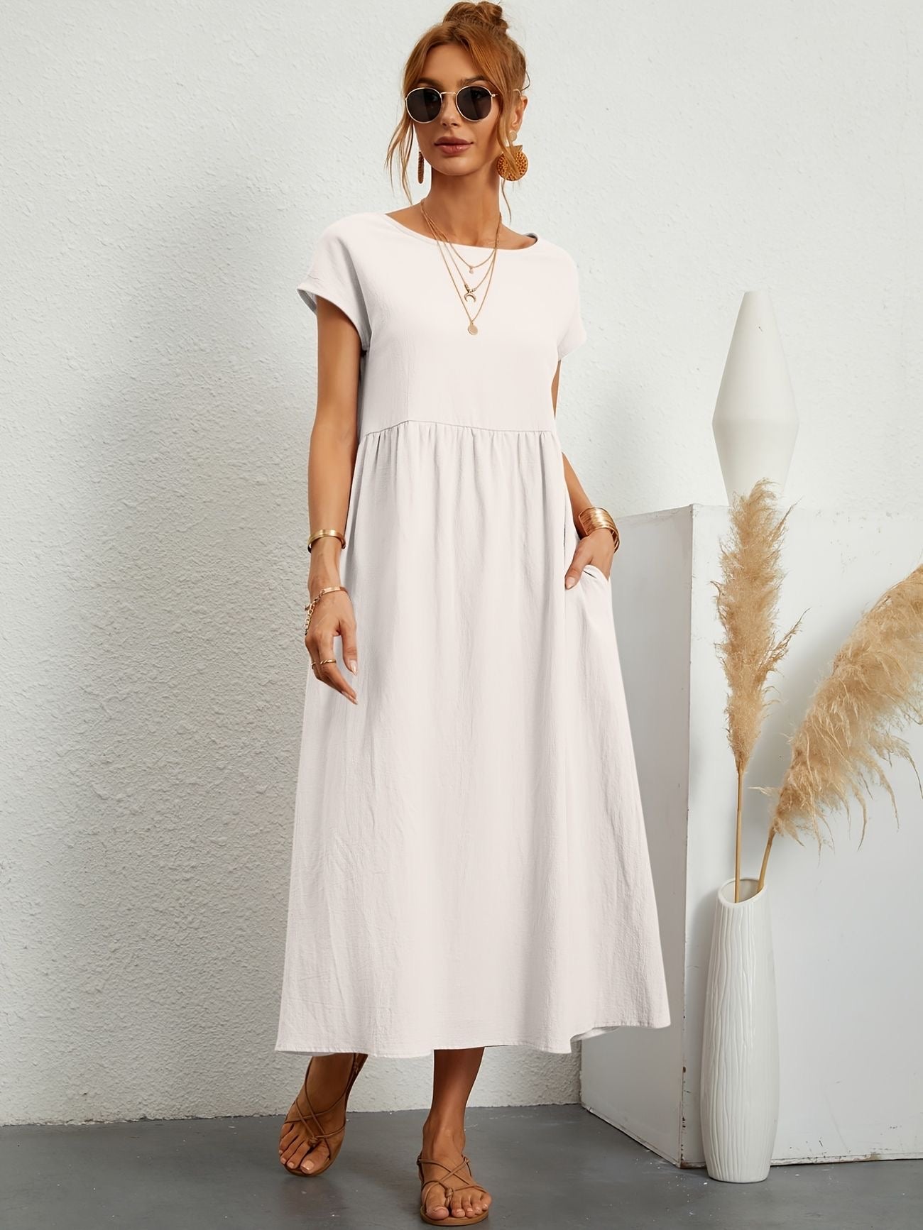 Sukienka Midi z Eleganckim Krojem i Miękką Tkaniną | Idealna na Wiosnę i Lato