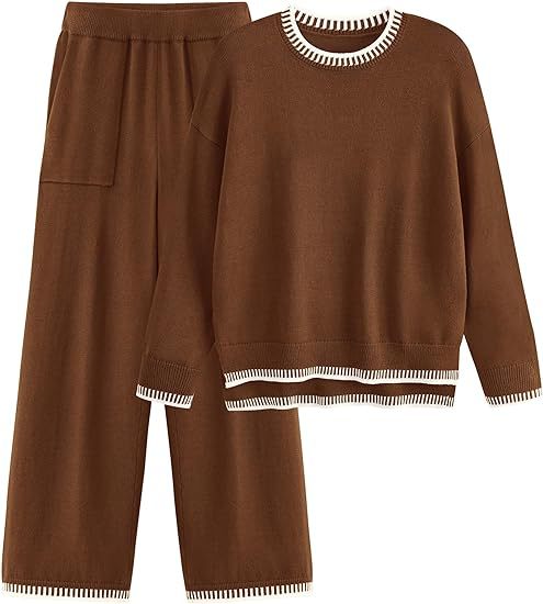 Knit Pullover Zestaw Sweter z Długim Rękawem i Spodnie z Szeroką Nogawką Idealny na Wiosnę i Jesień