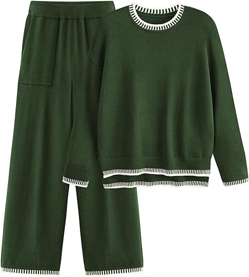 Knit Pullover Zestaw Sweter z Długim Rękawem i Spodnie z Szeroką Nogawką Idealny na Wiosnę i Jesień
