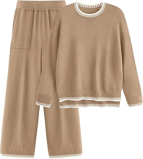 Knit Pullover Zestaw Sweter z Długim Rękawem i Spodnie z Szeroką Nogawką Idealny na Wiosnę i Jesień