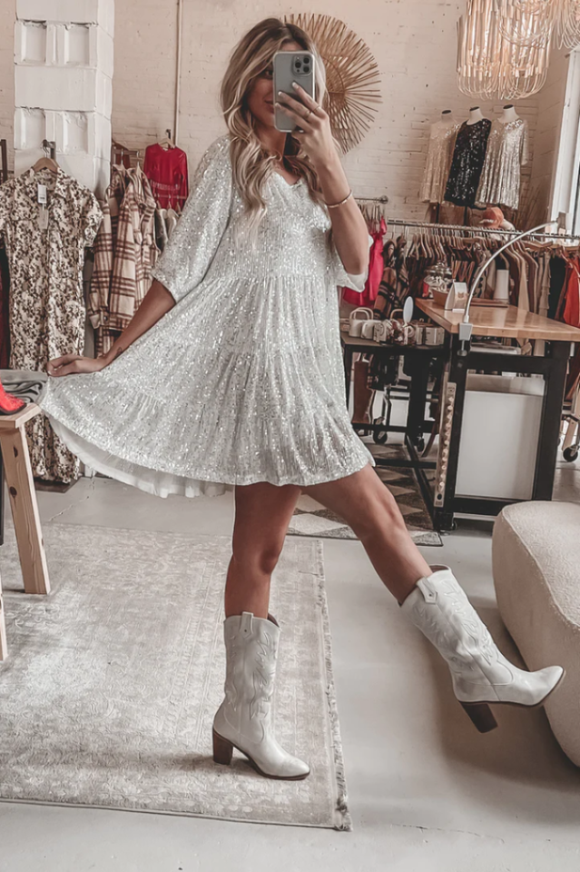 Warstwowa Sukienka Mini Babydoll z Cekinami | Idealna na Letnie Przyjęcia