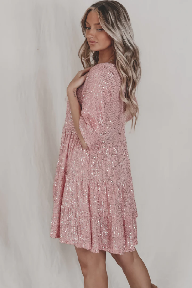 Warstwowa Sukienka Mini Babydoll z Cekinami | Idealna na Letnie Przyjęcia