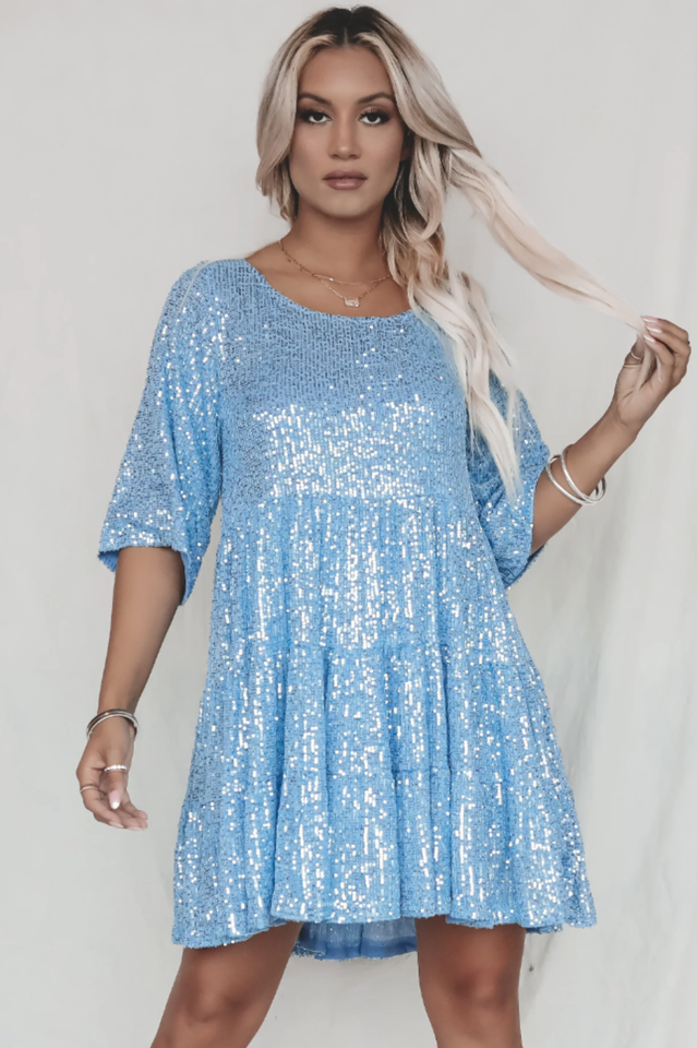 Warstwowa Sukienka Mini Babydoll z Cekinami | Idealna na Letnie Przyjęcia