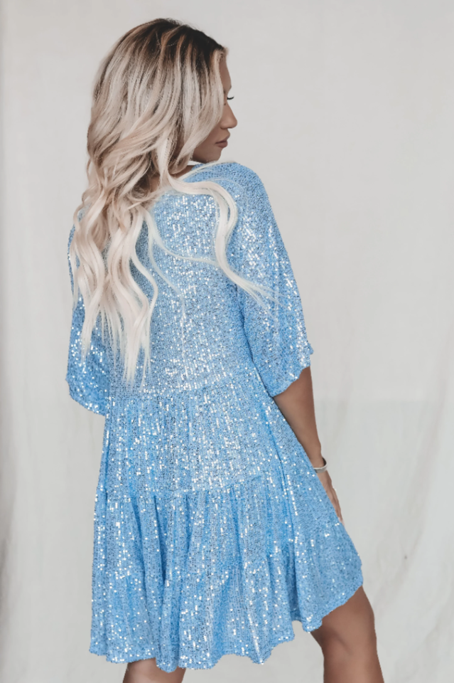 Warstwowa Sukienka Mini Babydoll z Cekinami | Idealna na Letnie Przyjęcia