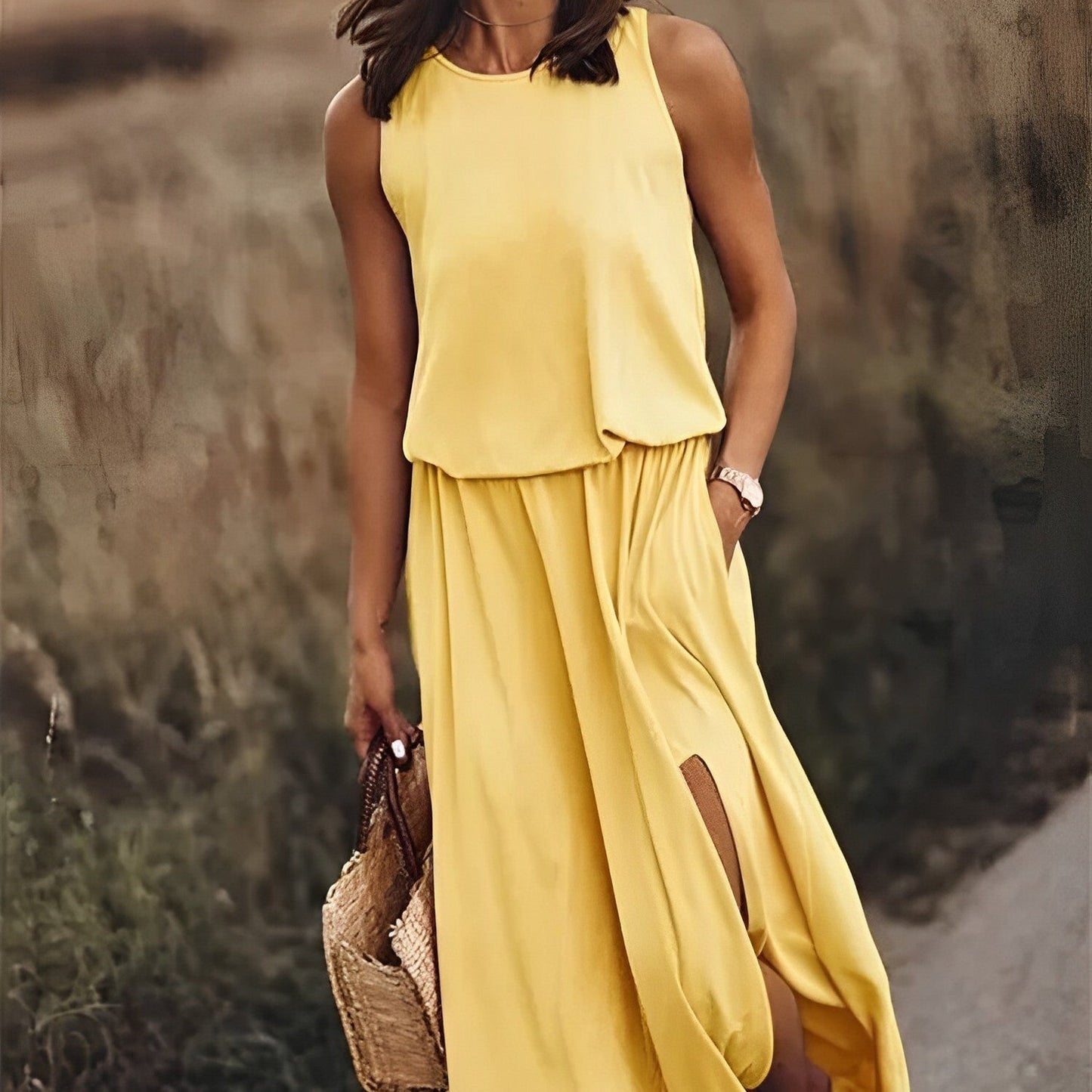 Sukienka Maxi bez Rękawów w Stylu Retro | Idealna na Wiosnę i Lato