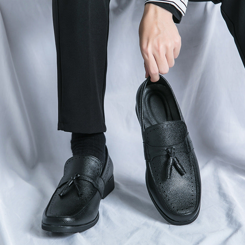 Męskie Skórzane Loafery z Frędzlami, Okrągły Nos i Konstrukcja Slip-On | Idealne na Każdą Porę Roku