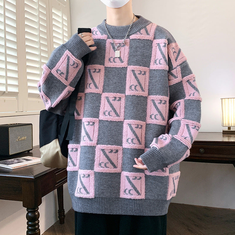 Męski gruby sweter z chenille, luźny krój, idealny na jesień