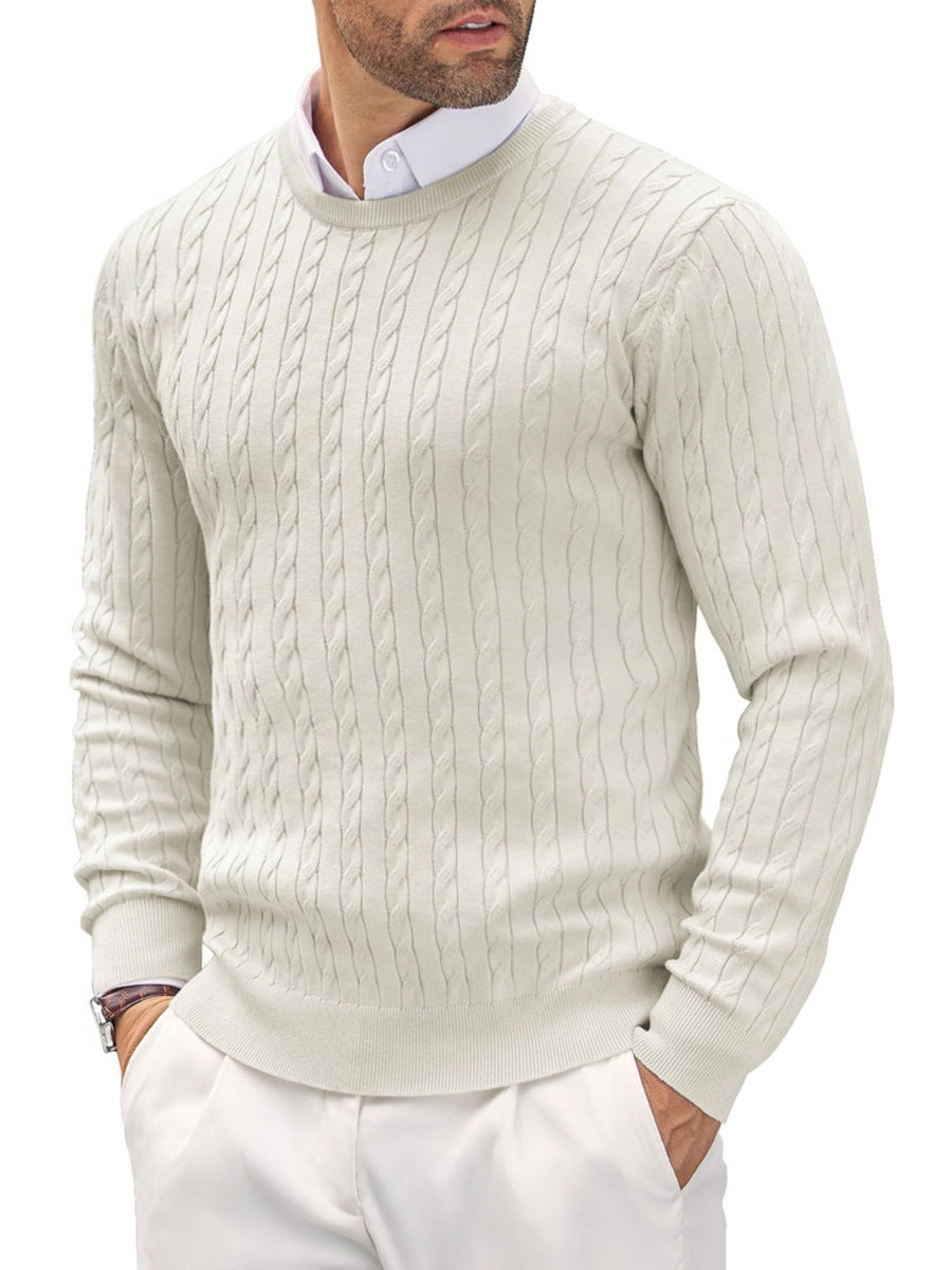 Męski sweter z okrągłym dekoltem w slim fit z przekręconym wzorem, idealny na jesień