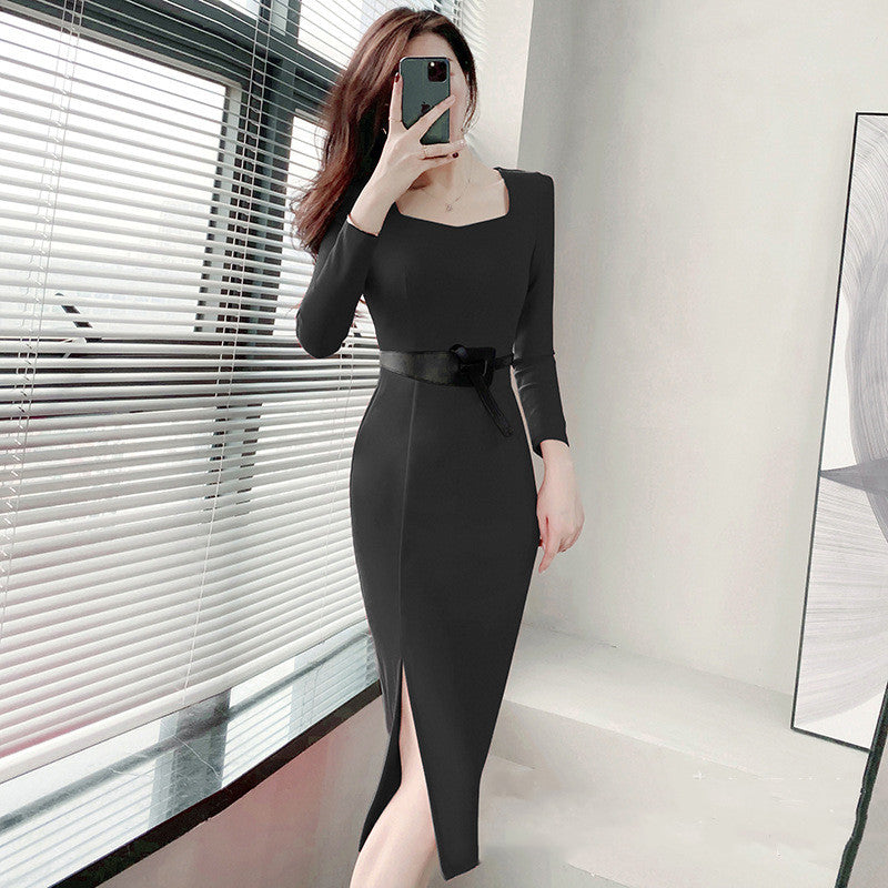Elegancka Sukienka Slim-Fit o Długości Do Kolan | Idealna na Wiosnę i Jesień