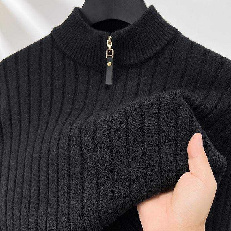 Męski Sweter z Półzamkiem i Pionowymi Pasami | Idealny na Wiosnę i Jesień