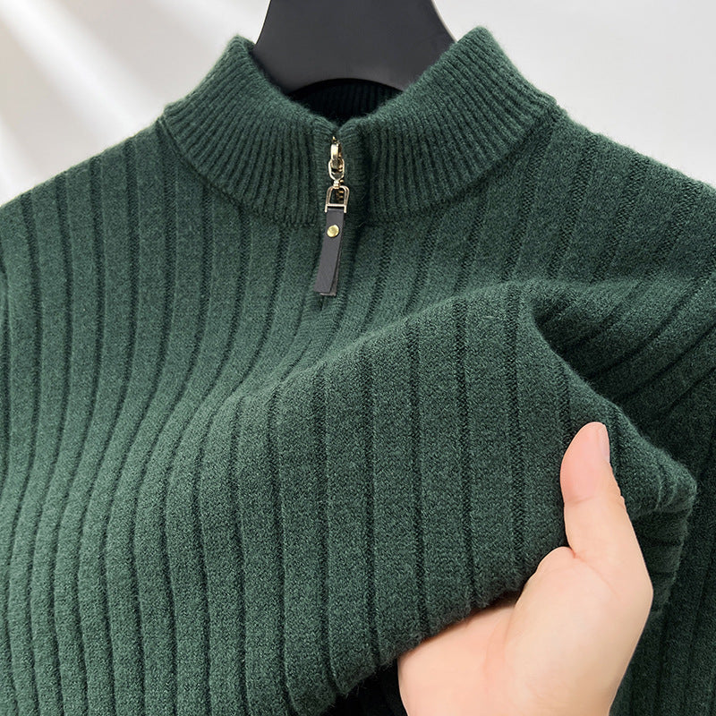 Męski Sweter z Półzamkiem i Pionowymi Pasami | Idealny na Wiosnę i Jesień