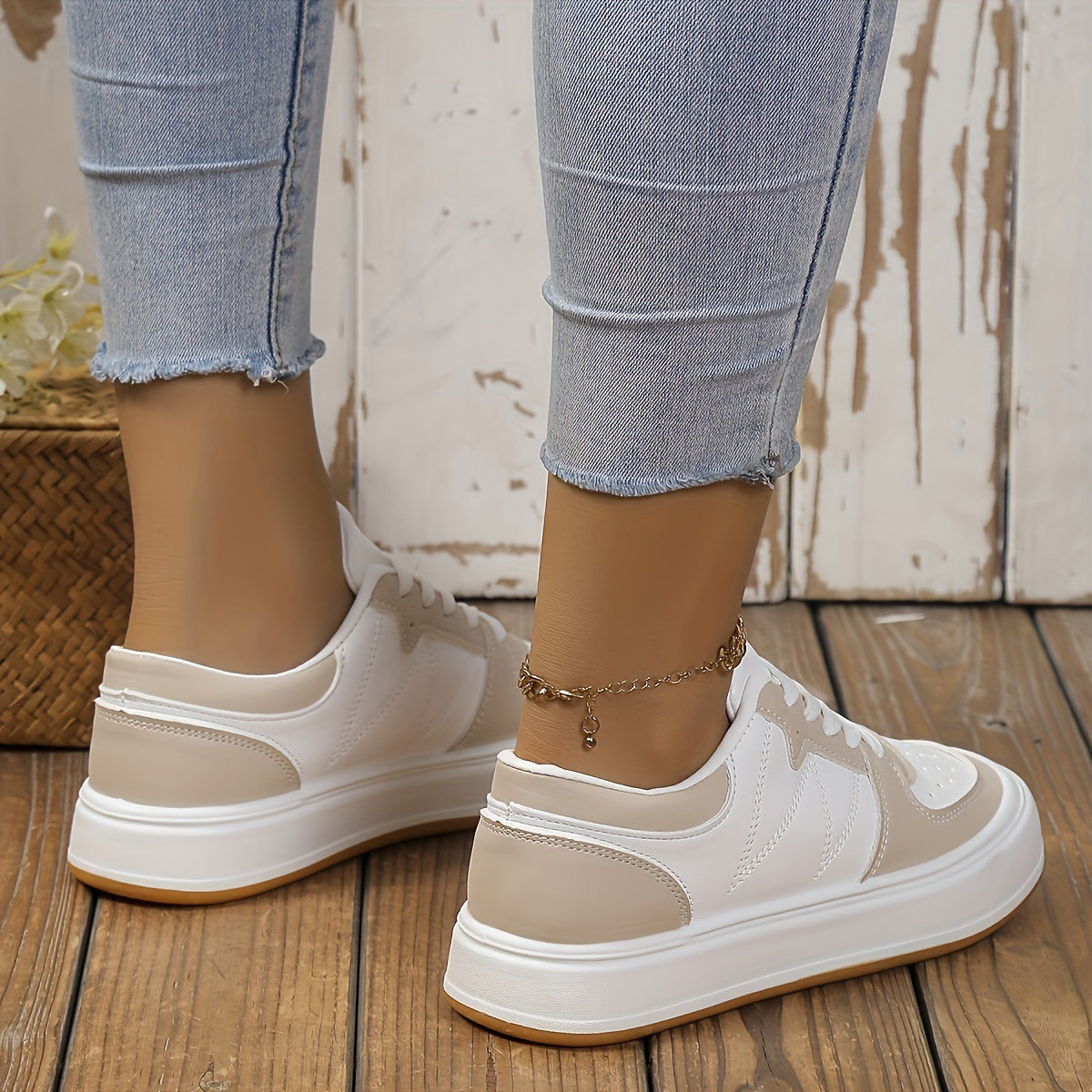 Buty w stylu color-blocking z okrągłym noskiem cholewką PU i antypoślizgową gumową podeszwą | Idealne na każdą porę roku