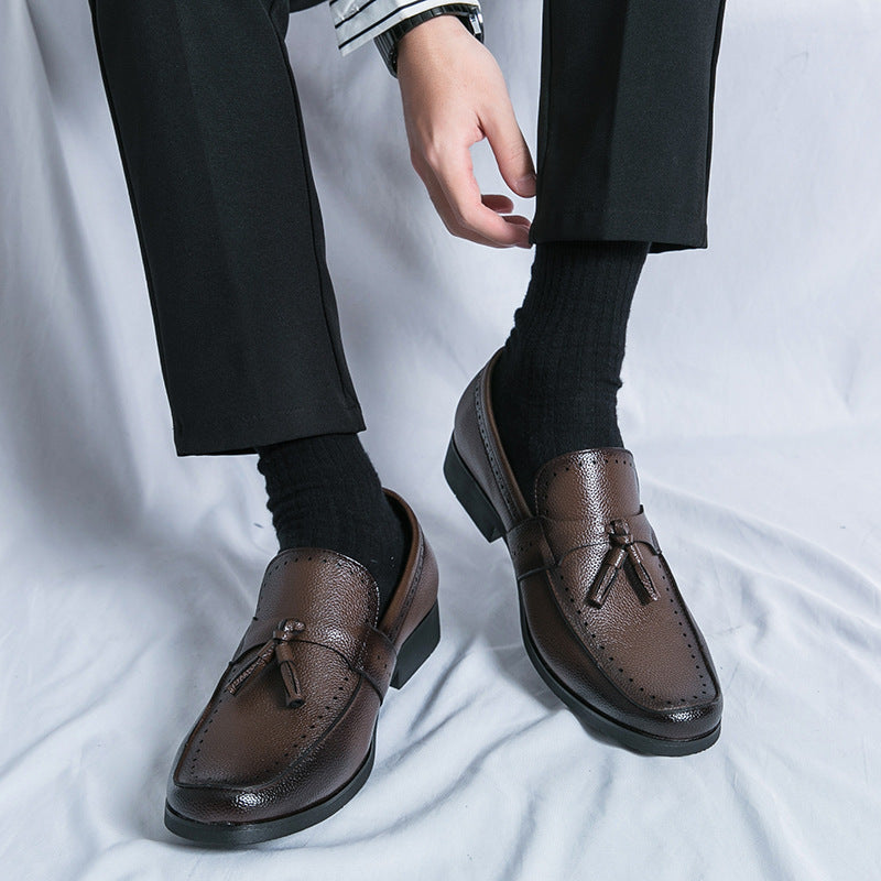 Męskie Skórzane Loafery z Frędzlami, Okrągły Nos i Konstrukcja Slip-On | Idealne na Każdą Porę Roku