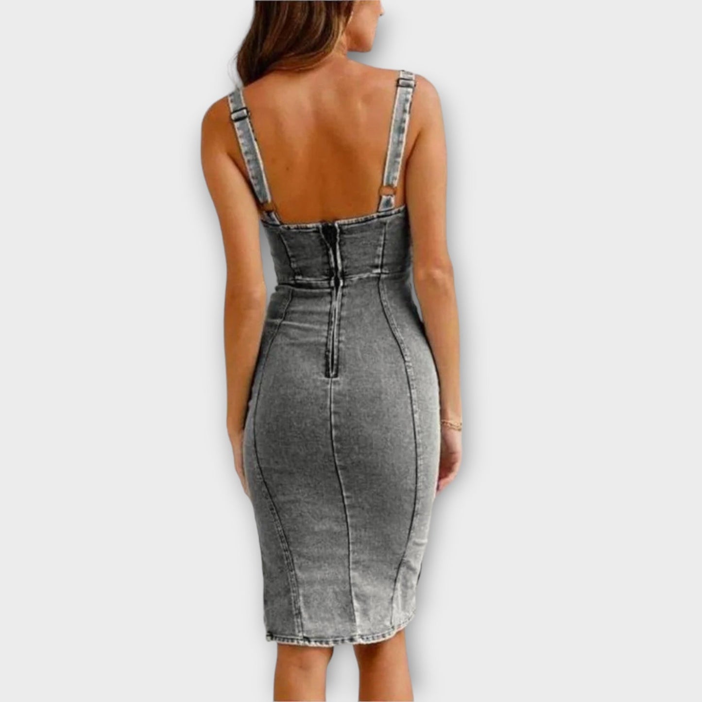 Dopasowana Sukienka Midi z Denimu z Rozcięciami po Bokach i Zamkiem | Idealna na Lato