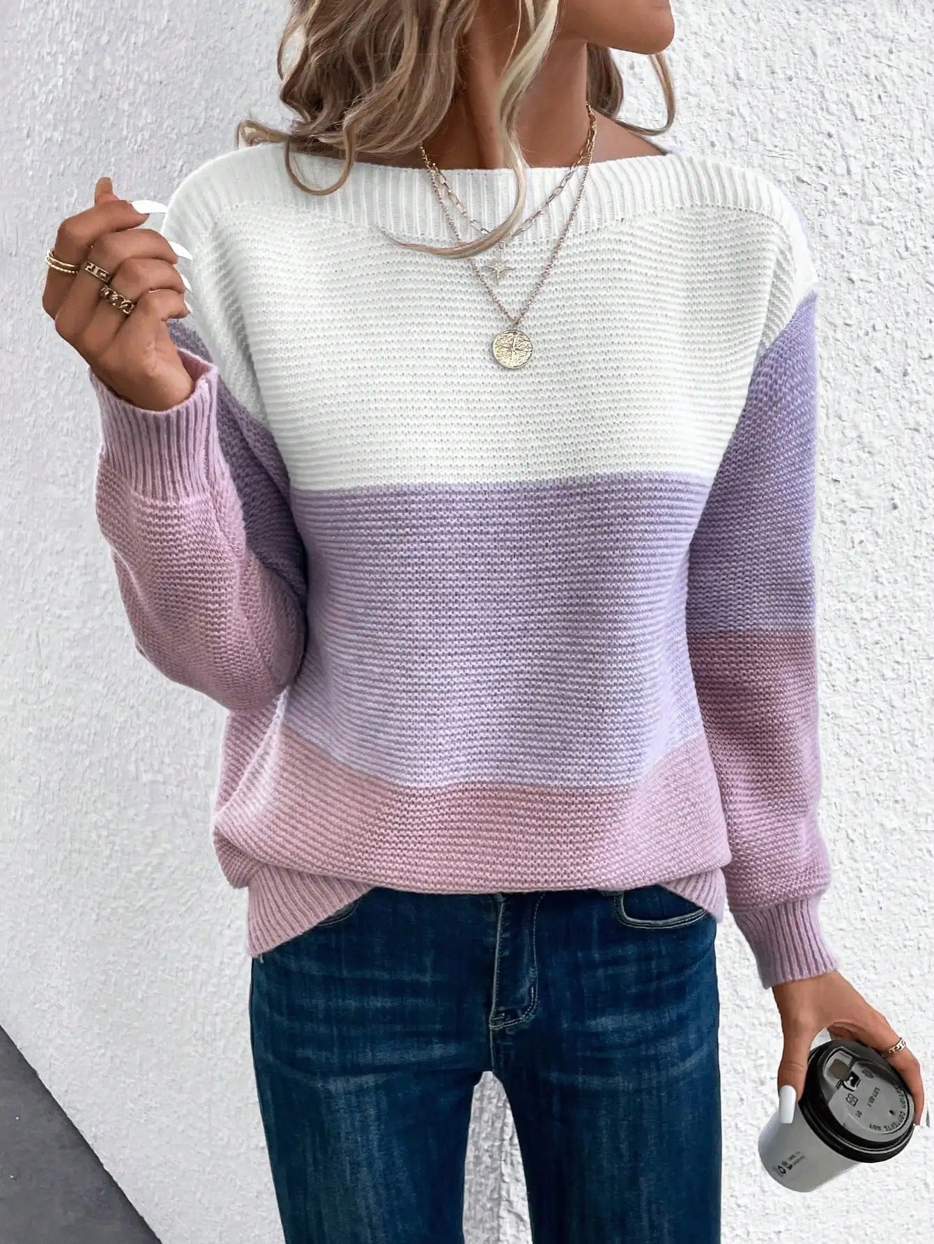 Trójkolorowy Dzianinowy Sweter Patchworkowy | Idealny na Jesień i Zimę