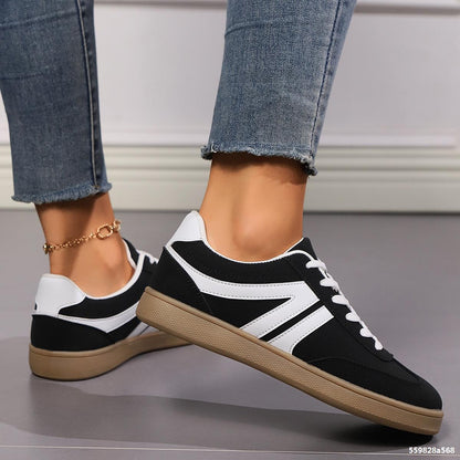 Sznurowane Płaskie Buty z Okrągłym Noskiem i Cholewką z PU | Idealne na Każdą Porę Roku