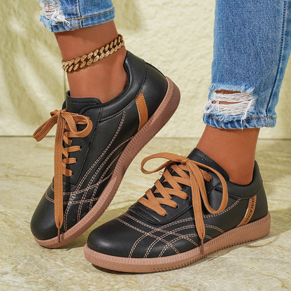 Sznurowane Sneakersy na Grubej Podeszwie z Okrągłym Noskiem | Idealne na Każdą Porę Roku