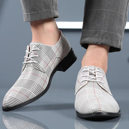 Męskie Sznurowane Skórzane Buty Biznesowe z Paskowym Detalem | Idealne na Każdą Porę Roku