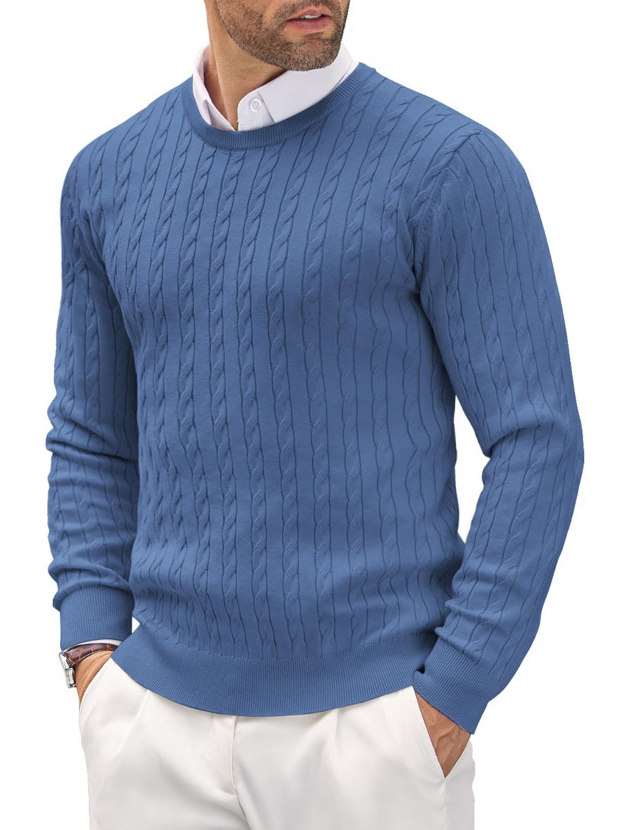 Męski sweter z okrągłym dekoltem w slim fit z przekręconym wzorem, idealny na jesień
