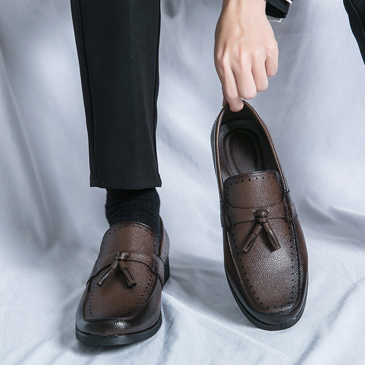 Męskie Skórzane Loafery z Frędzlami, Okrągły Nos i Konstrukcja Slip-On | Idealne na Każdą Porę Roku