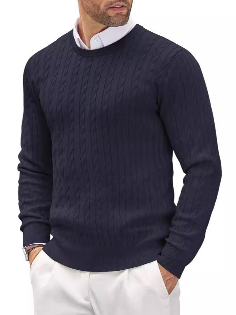 Męski sweter z okrągłym dekoltem w slim fit z przekręconym wzorem, idealny na jesień