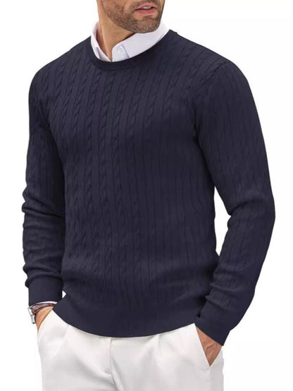 Męski sweter z okrągłym dekoltem w slim fit z przekręconym wzorem, idealny na jesień