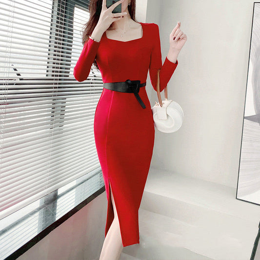 Elegancka Sukienka Slim-Fit o Długości Do Kolan | Idealna na Wiosnę i Jesień