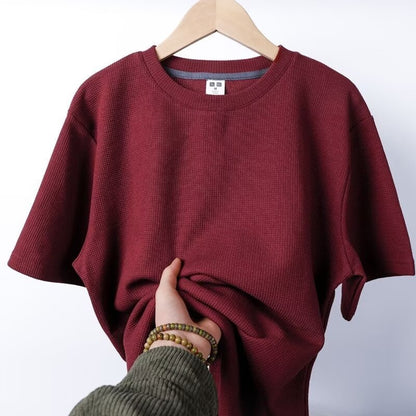 Sweter z dzianiny waflowej z krótkim rękawem idealny na lato