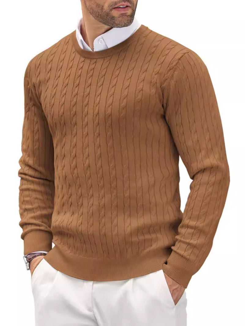 Męski sweter z okrągłym dekoltem w slim fit z przekręconym wzorem, idealny na jesień