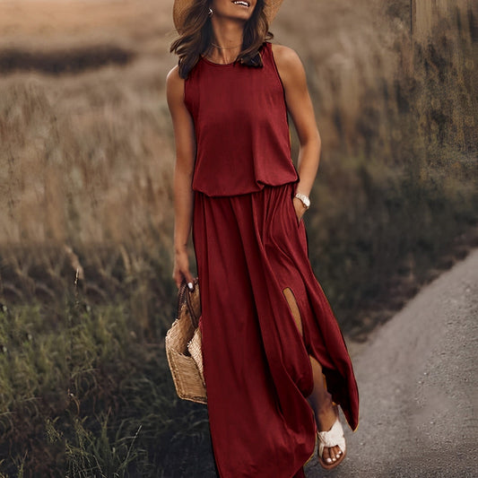 Sukienka Maxi bez Rękawów w Stylu Retro | Idealna na Wiosnę i Lato