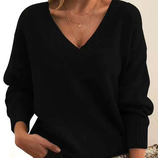 Miękki Dzianinowy Sweter z Dekoltem w Serek | Idealny na Jesień